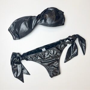 •DANIELA CORTE• Metallic Bandeau Top & Side Tie Cheeky Bikini‎ Bottoms Size XS